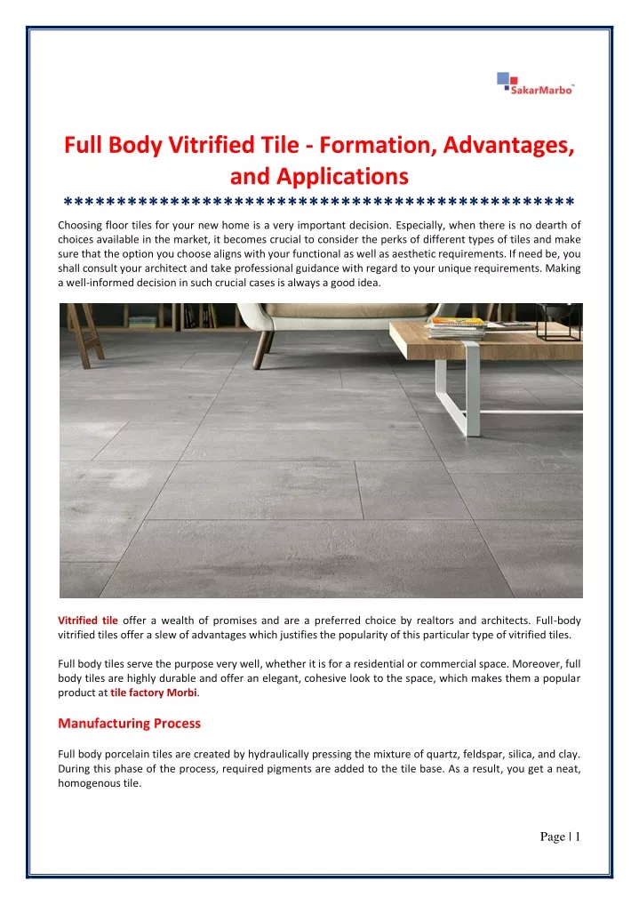 full body vitrified tile formation advantages