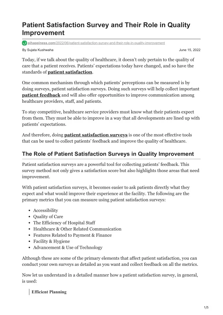 patient satisfaction survey and their role