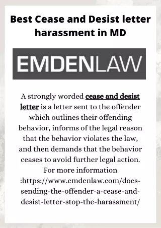 Best Cease and Desist letter harassment	in MD