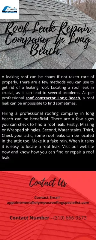 Roof Leak Repair Company In Long Beach.