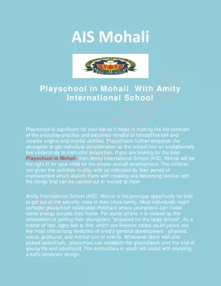 Playschool in Mohali  With Amity International School