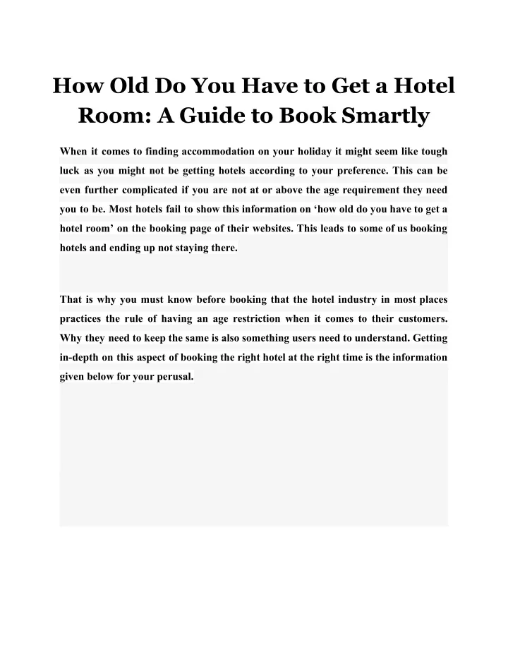 PPT How Old Do You Have to Get a Hotel Room A Guide to Book Smartly PowerPoint Presentation