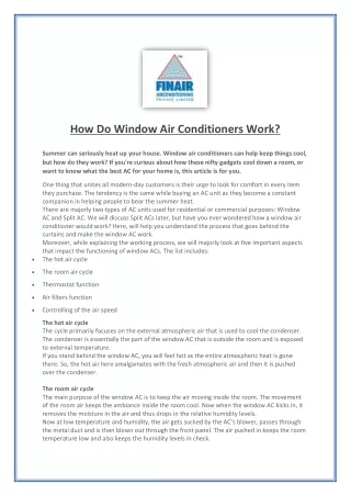 How Do Window Air Conditioners Work