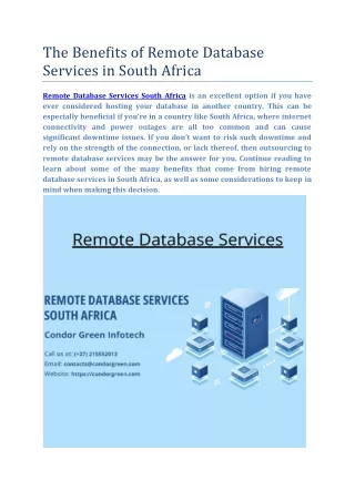The Benefits of Remote Database Services in South Africa