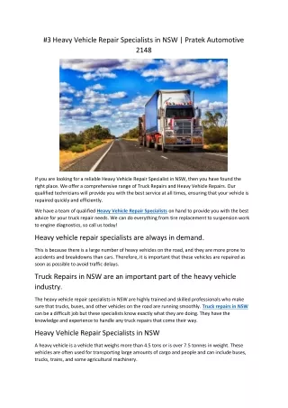 #3 Heavy Vehicle Repair Specialists in NSW | Pratek Automotive 2148