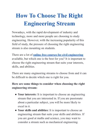 How To Choose The Right Engineering Stream