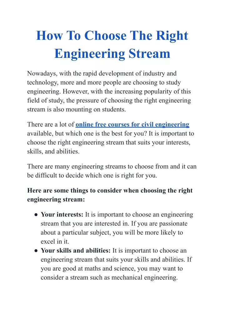 how to choose the right engineering stream