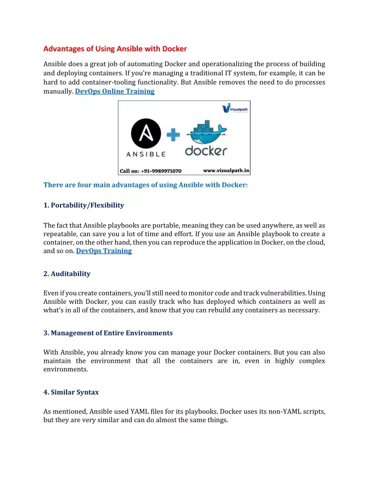 advantages of using ansible with docker