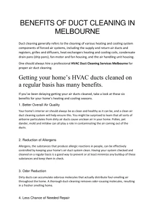 Benefits of Duct Cleaning in Melbourne - NDCM