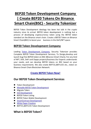 BEP20 Token Development Company - Create BEP20 Tokens On Binance Smart Chain -Security Tokenizer