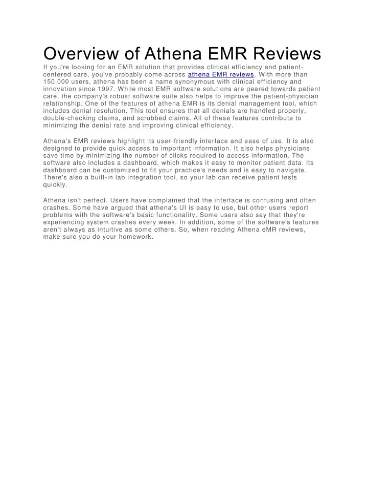 overview of athena emr reviews if you re looking
