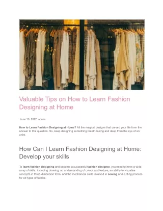Valuable Tips on How to Learn Fashion Designing at Home