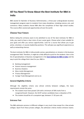 All You Need To Know About the Best Institute for BBA in India