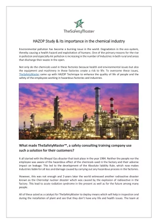 HAZOP Study & its importance in the chemical industry