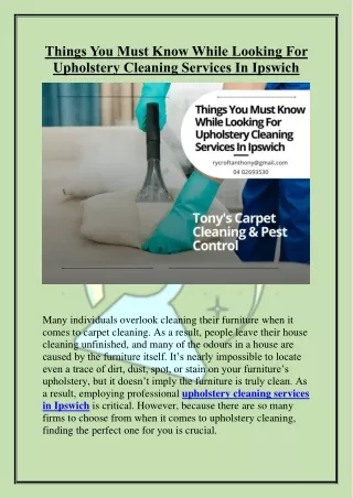 Things You Must Know While Looking For Upholstery Cleaning Services In Ipswich