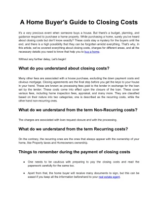 A Home Buyers Guide to Closing Costs