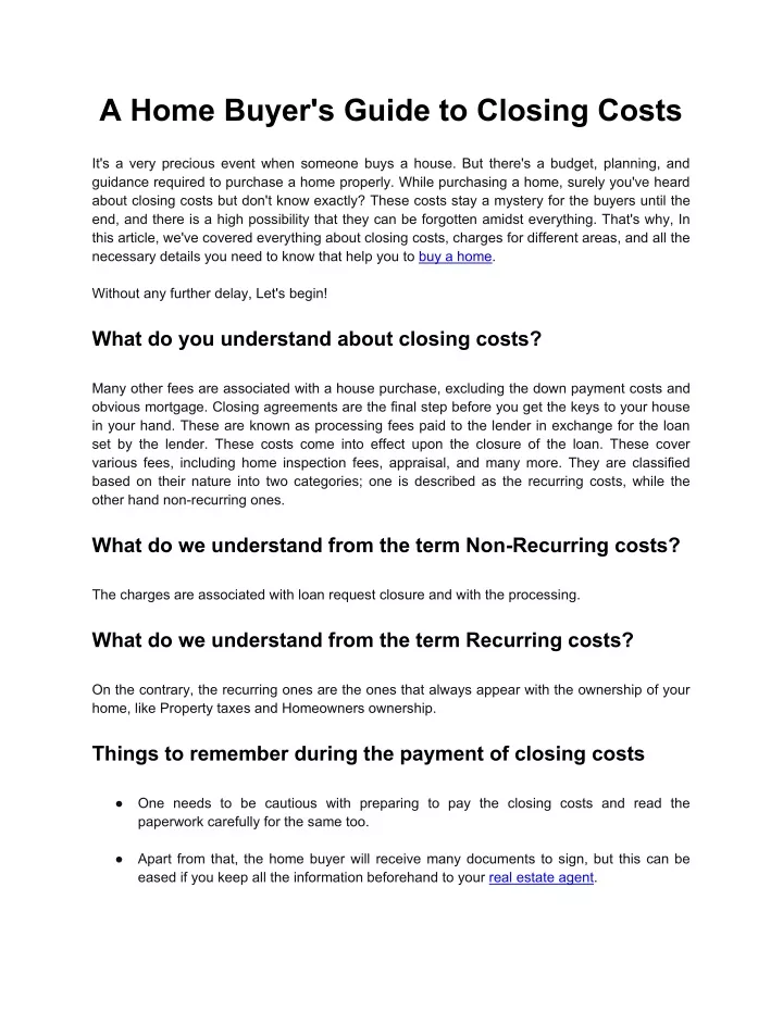 a home buyer s guide to closing costs