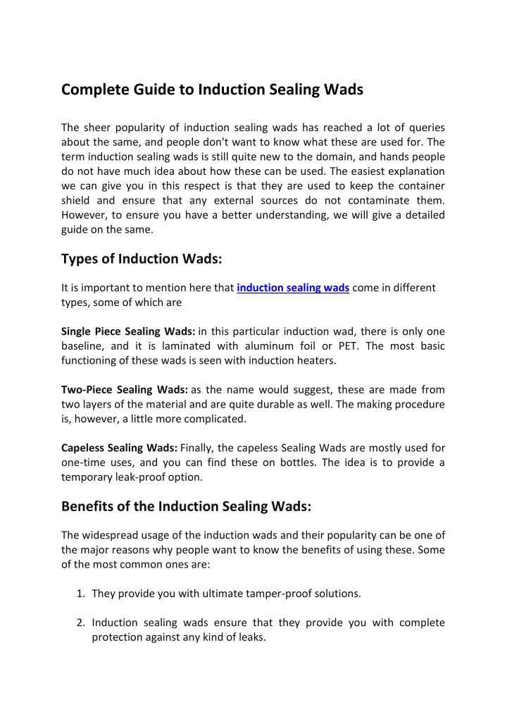 complete guide to induction sealing wads