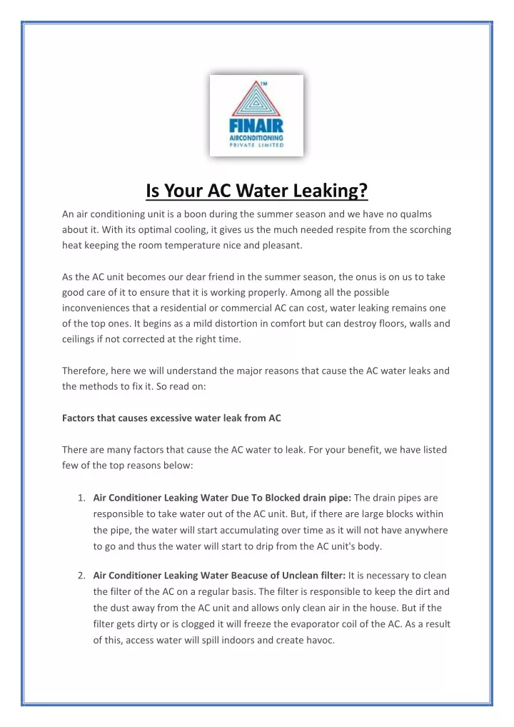 is your ac water leaking