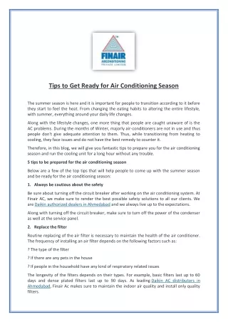 Tips to Get Ready for Air Conditioning Season