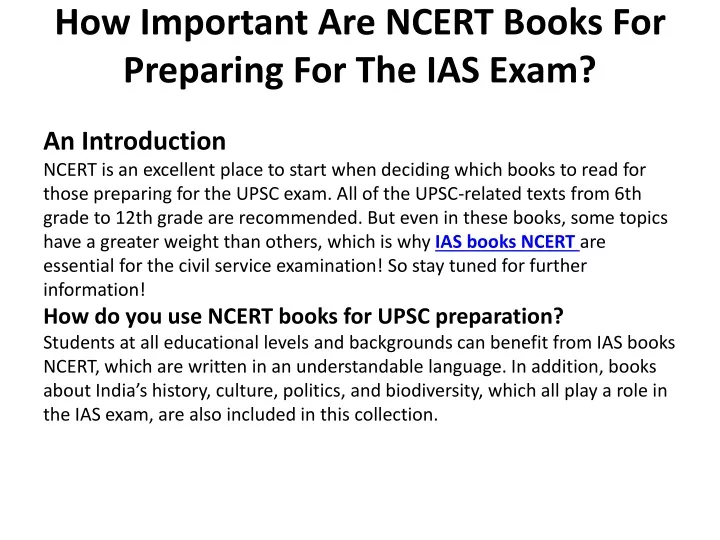 how important are ncert books for preparing for the ias exam