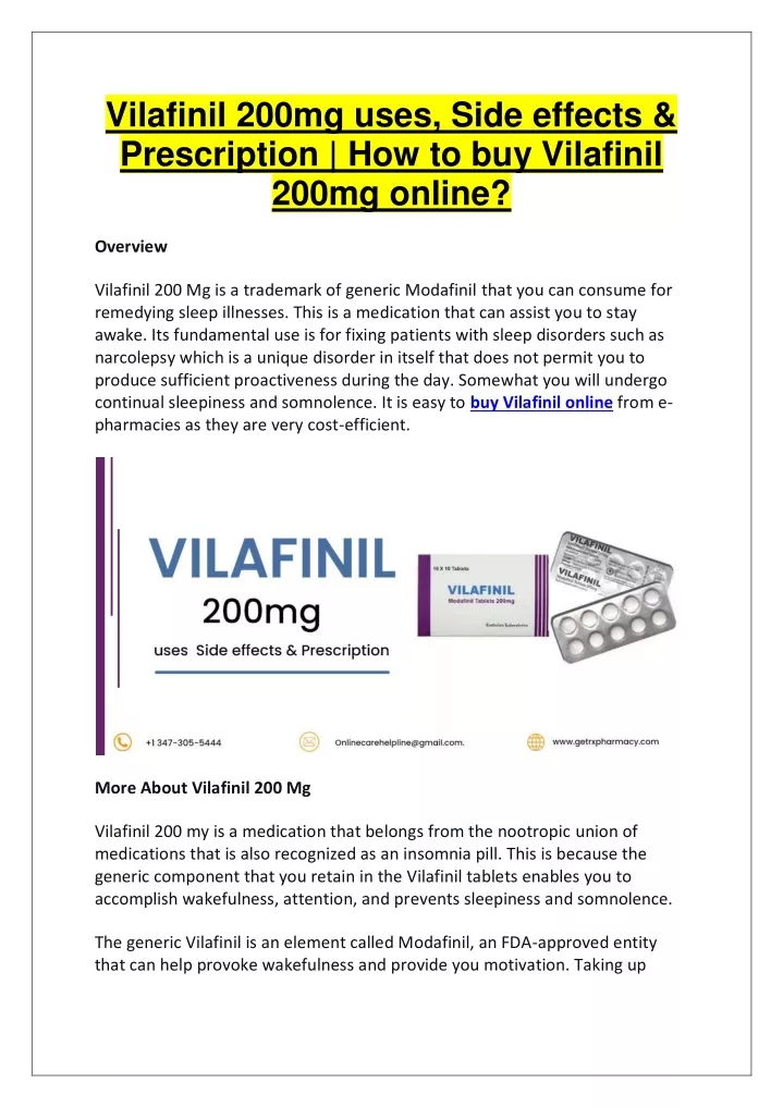 vilafinil 200mg uses side effects prescription