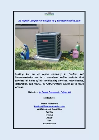 Ac Repair Company In Fairfax Va  Breezemasterinc.com