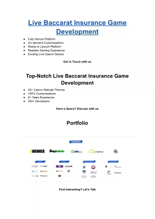 live baccarat insurance game development