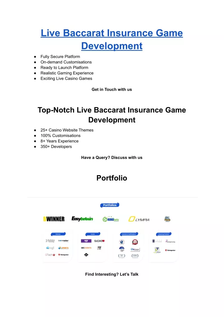 live baccarat insurance game development