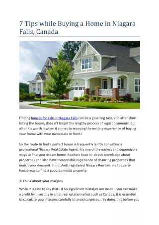 7 Tips while Buying a Home in Niagara Falls, Canada
