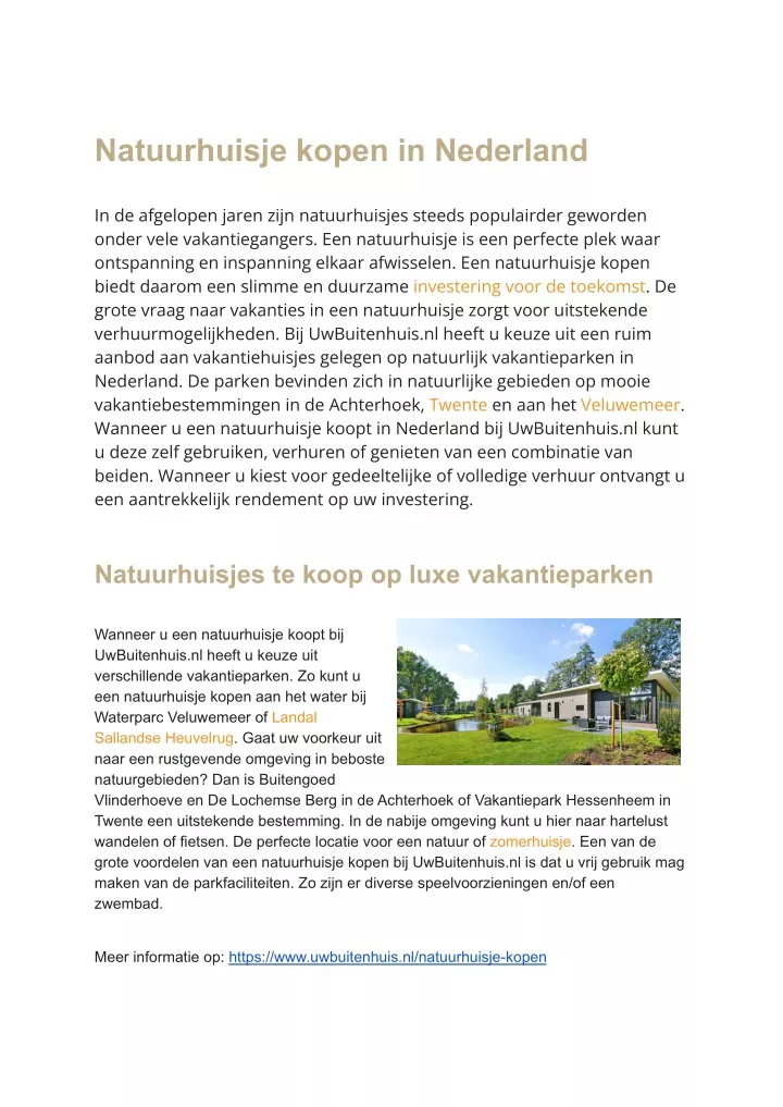 natuurhuisje kopen in nederland