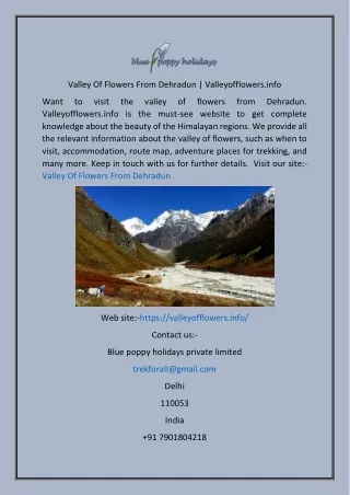 Valley Of Flowers From Dehradun  Valleyofflowers.info
