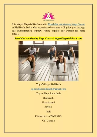 Kundalini Awakening Yoga Course | Yogavillagerishikesh.com
