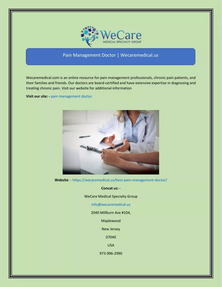 pain management doctor wecaremedical us pain