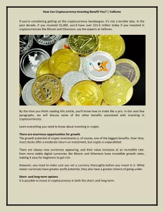 How Can Cryptocurrency Investing Benefit You? | Valforex