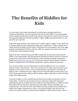 The Benefits of Riddles for Kids