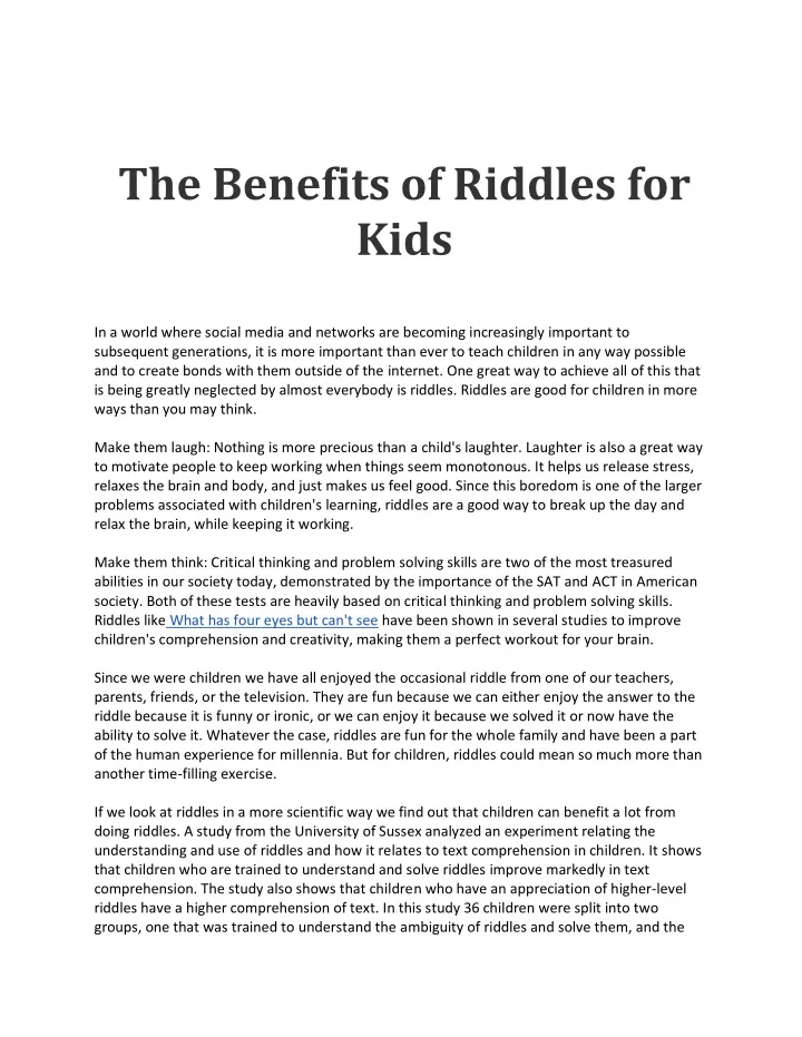 the benefits of riddles for kids