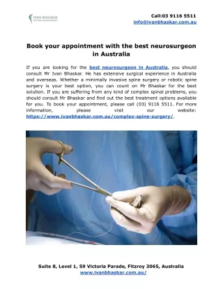 Book your appointment with the best neurosurgeon in Australia