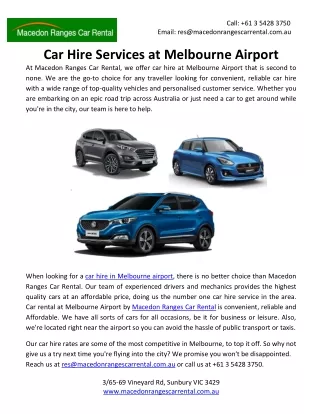 Car Hire Services at Melbourne Airport