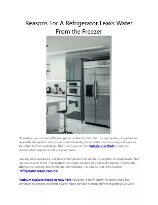 Reasons For A Refrigerator Leaks Water From the Freezer