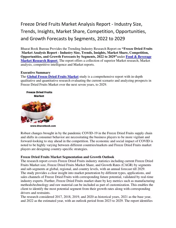 freeze dried fruits market analysis report