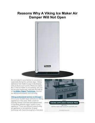Reasons Why A Viking Ice Maker Air Damper Will Not Open