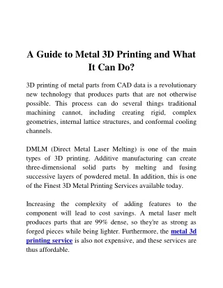 A Guide to Metal 3D Printing and What It Can Do
