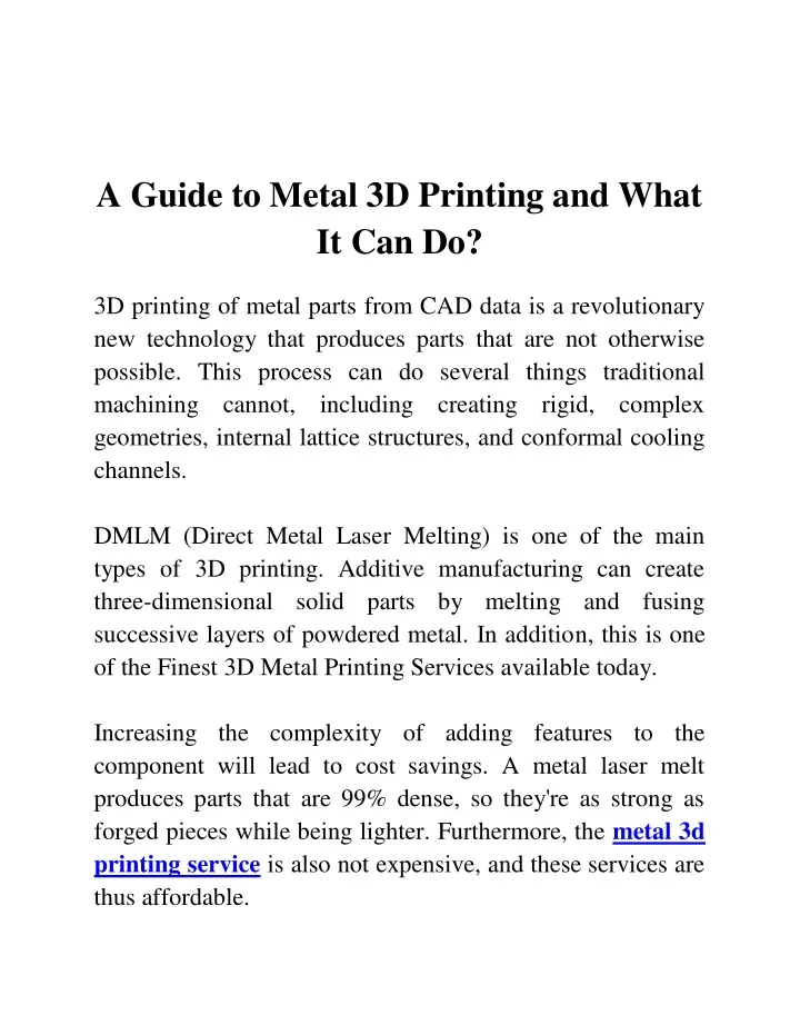 a guide to metal 3d printing and what