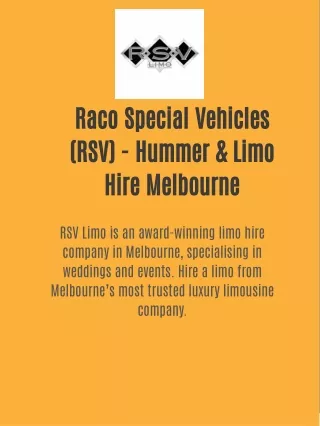 Raco Special Vehicles (RSV) - Hummer & Limo Hire Melbourne