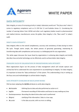 Data Integrity - Agaram Technologies
