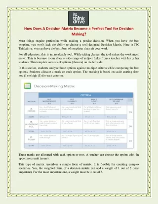 How Does A Decision Matrix Become a Perfect Tool for Decision Making