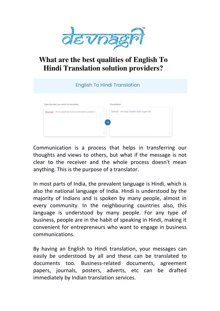 what are the best qualities of english to hindi