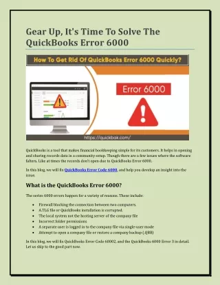 Gear Up, It's Time To Solve The QuickBooks Error 6000