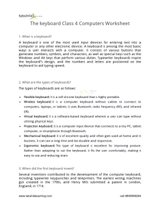 the keyboard class 4 computers worksheet